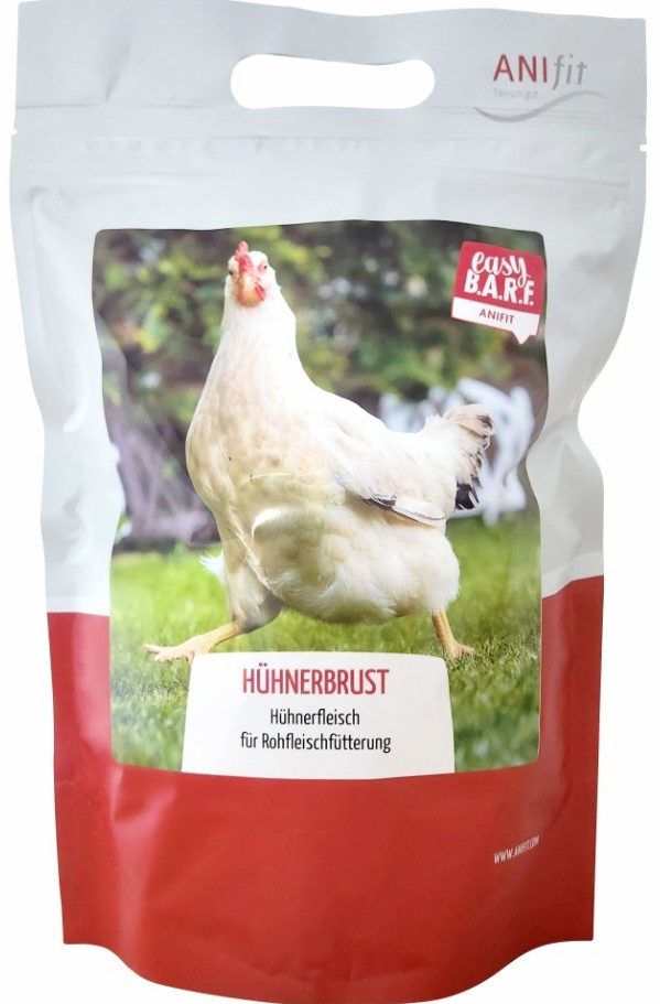 ANIfit Easy BARF  in einer weißen und roten Verpackung mit Hühnerabbild.