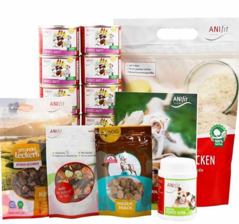 ANIfit Futterumstellungspaket klein für Hunde Verschiedene Produkte von ANIfit, darunter Dosen, Trockenfutter und Supplements.
