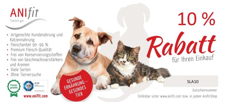 ANIfit Gutscheincode für Neukunden Zwei Tiere, ein Hund und eine Katze, mit Rabattangebot von ANIfit.