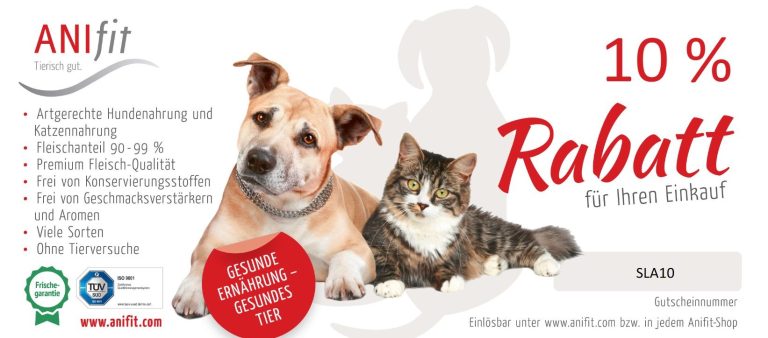 ANIfit Neukundenrabatt von Deinem ANIfit Berater im Zollernalbkreis Hundefreund und Katze mit einem Rabattangebot von 10 % auf Produkte.